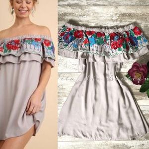 Floral Embroidered Off Shoulder Dress